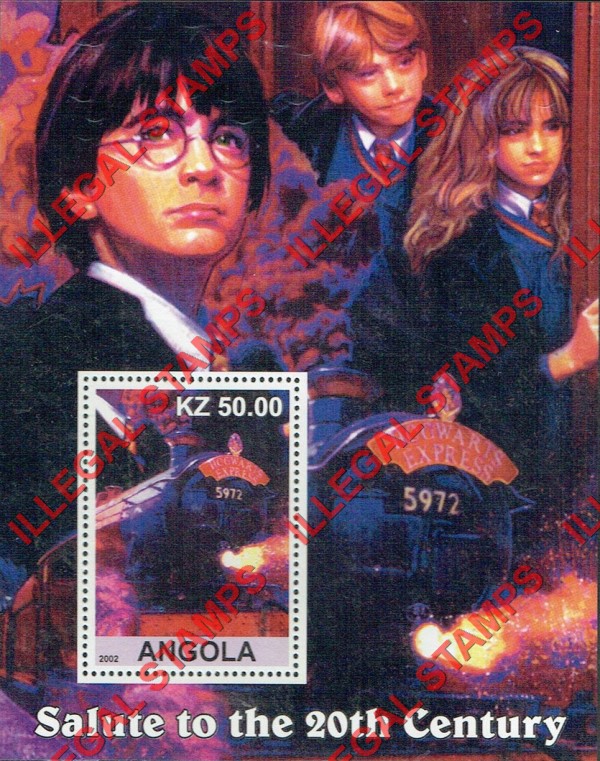Angola 2002 Salute to the 20th Century Harry Potter and Hogwarts Express Illegal Stamp Souvenir Sheet of 1
