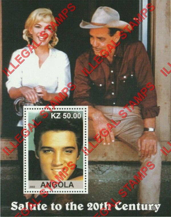 Angola 2002 Salute to the 20th Century Elvis Presley, Marilyn Monroe and Clark Gable Illegal Stamp Souvenir Sheet of 1