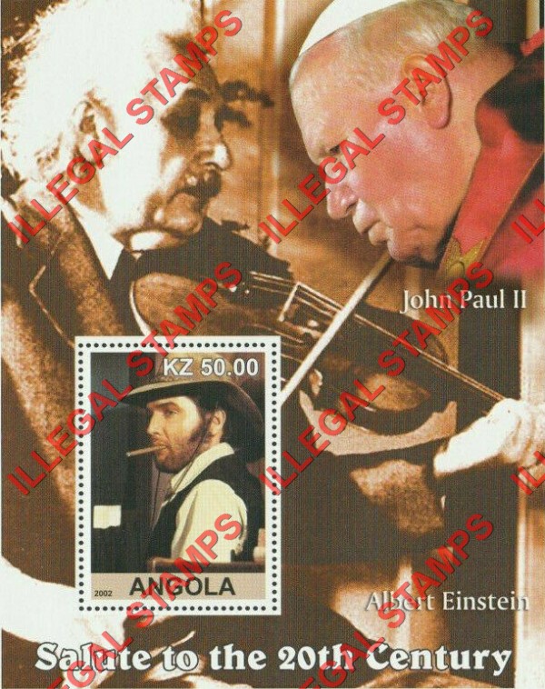 Angola 2002 Salute to the 20th Century Elvis Presley, Pope John Paul II and Albert Einstein Illegal Stamp Souvenir Sheet of 1