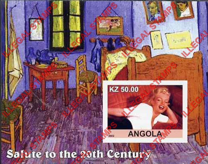 Angola 2002 Salute to the 20th Century Marilyn Monroe and Vincent Van Gogh Painting Illegal Stamp Souvenir Sheet of 1