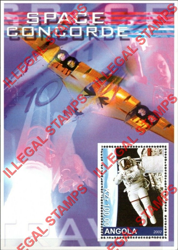Angola 2002 Space Concorde Illegal Stamp Souvenir Sheets of 1 (Sheet 1)