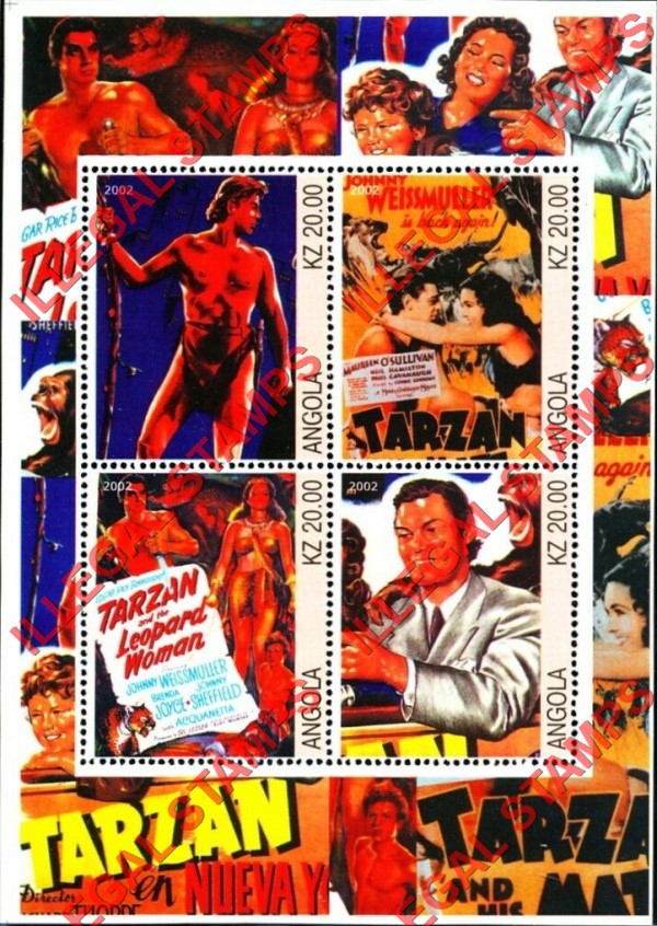 Angola 2002 Tarzan Illegal Stamp Souvenir Sheet of 4
