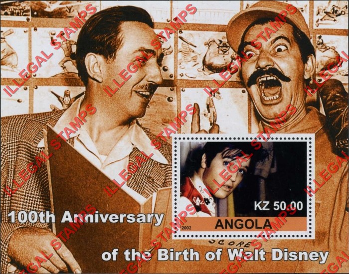 Angola 2002 Walt Disney Birth Anniversary Illegal Stamp Souvenir Sheets of 1 (Sheet 10)