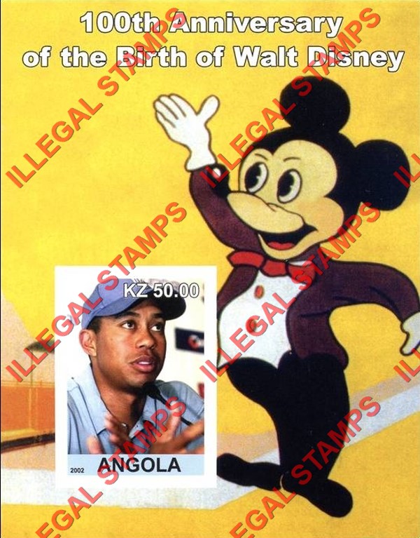 Angola 2002 Walt Disney Birth Anniversary Illegal Stamp Souvenir Sheets of 1 (Sheet 3)