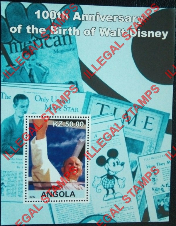 Angola 2002 Walt Disney Birth Anniversary Illegal Stamp Souvenir Sheets of 1 (Sheet 4)