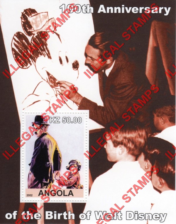 Angola 2002 Walt Disney Birth Anniversary Illegal Stamp Souvenir Sheets of 1 (Sheet 5)
