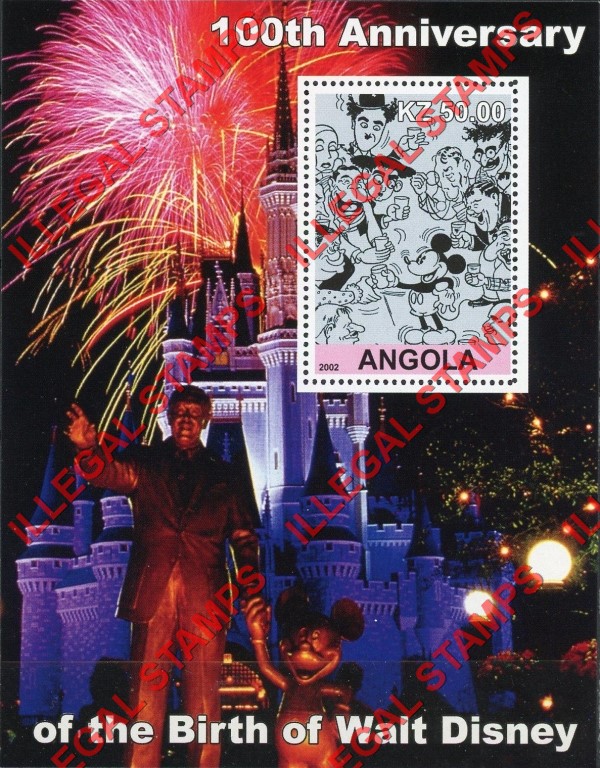 Angola 2002 Walt Disney Birth Anniversary Illegal Stamp Souvenir Sheets of 1 (Sheet 6)