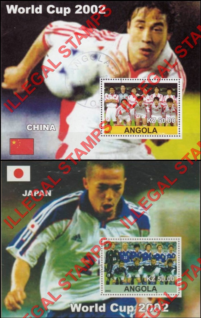 Angola 2002 World Cup Soccer Teams from China and Japan Illegal Stamp Souvenir Sheets of 1