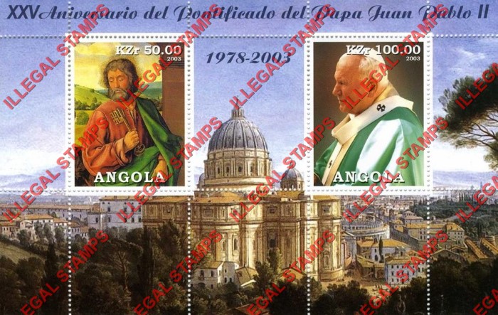 Angola 2003 Pontification of Pope John Paul II Illegal Stamp Souvenir Sheet of 2
