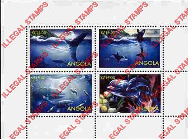 Angola 2004 Whales and Dolphins Illegal Stamp Souvenir Sheet of 4