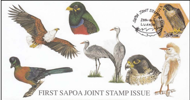 Angola 2004 SAPOA Birds First Joint Stamp Issue Unissued Souvenir Sheet of 8 First Day Cover