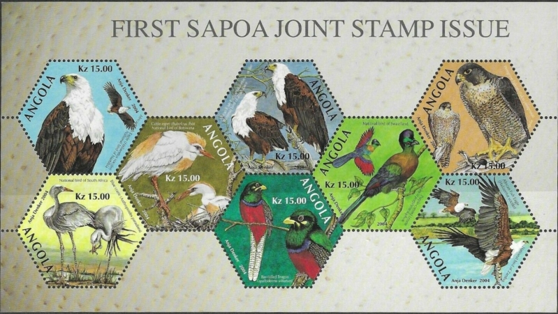 Angola 2004 SAPOA Birds First Joint Stamp Issue Unissued Souvenir Sheet of 8