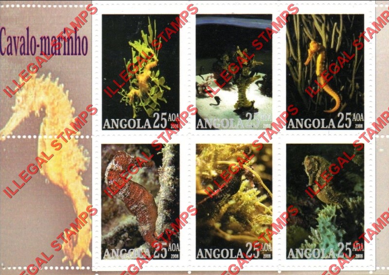 Angola 2008 Seahorses Illegal Stamp Souvenir Sheet of 6