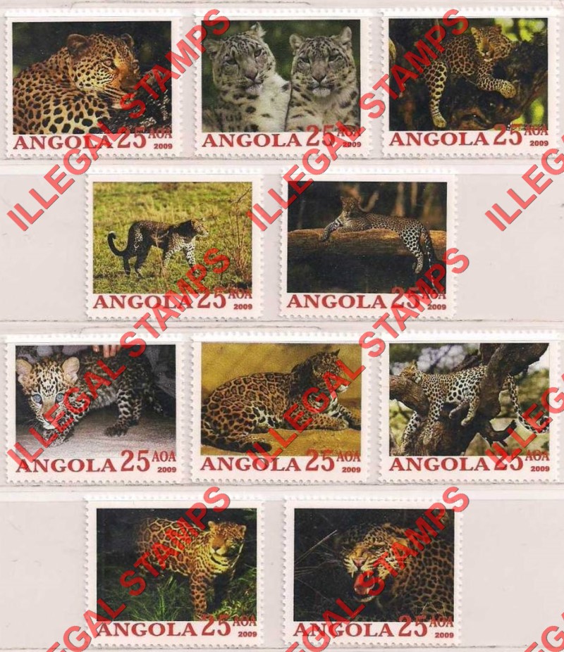 Angola 2009 Leopards Illegal Stamp Set of 10