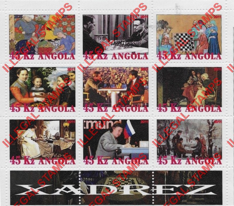 Angola 2011 Chess Illegal Stamp Souvenir Sheets of 9 (Sheet 1)