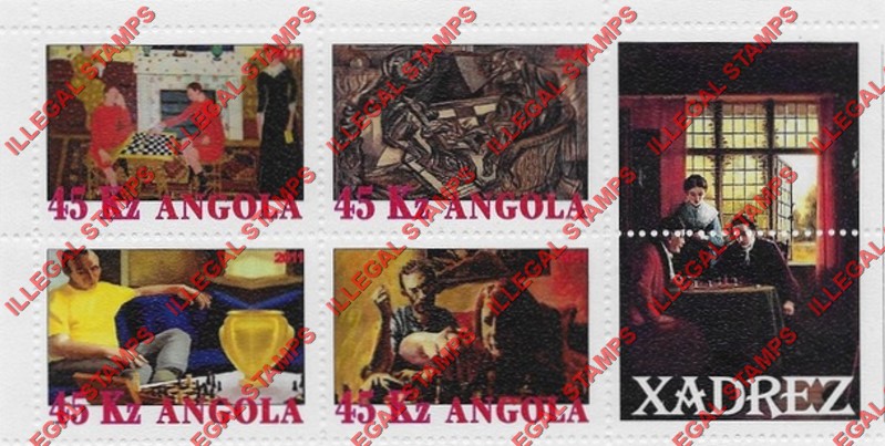 Angola 2011 Chess Illegal Stamp Souvenir Sheets of 4 Plus 2 Labels (Sheet 4)