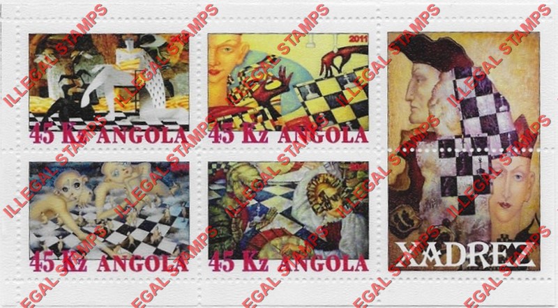 Angola 2011 Chess Illegal Stamp Souvenir Sheets of 4 Plus 2 Labels (Sheet 5)