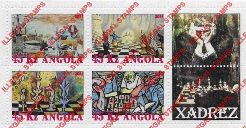 Angola 2011 Chess Illegal Stamp Souvenir Sheets of 4 Plus 2 Labels (Sheet 7)