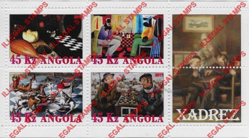Angola 2011 Chess Illegal Stamp Souvenir Sheets of 4 Plus 2 Labels (Sheet 9)