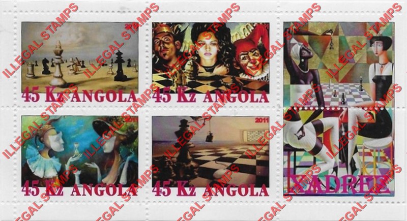 Angola 2011 Chess Illegal Stamp Souvenir Sheets of 4 Plus 2 Labels (Sheet 10)