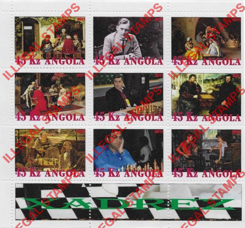 Angola 2011 Chess Illegal Stamp Souvenir Sheets of 9 (Sheet 2)