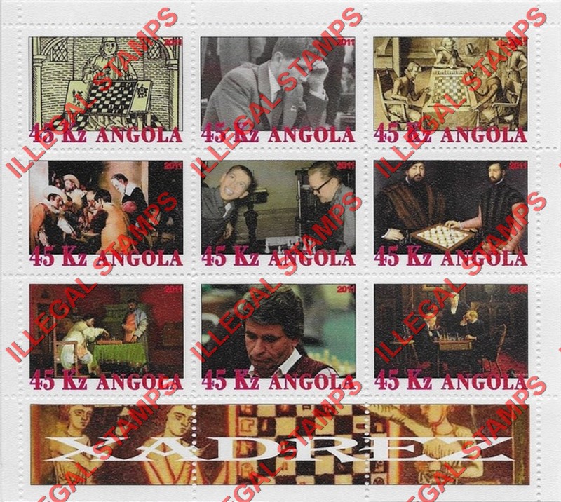 Angola 2011 Chess Illegal Stamp Souvenir Sheets of 9 (Sheet 4)