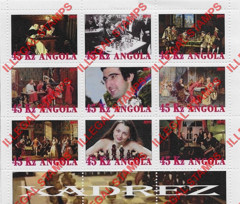 Angola 2011 Chess Illegal Stamp Souvenir Sheets of 9 (Sheet 5)