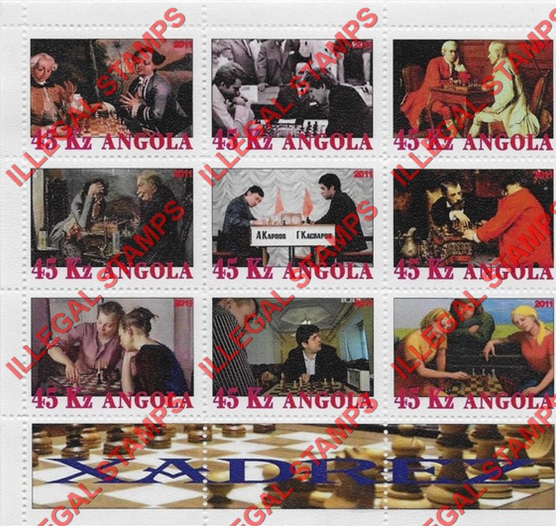 Angola 2011 Chess Illegal Stamp Souvenir Sheets of 9 (Sheet 6)