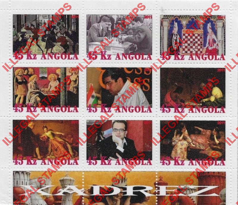 Angola 2011 Chess Illegal Stamp Souvenir Sheets of 9 (Sheet 7)