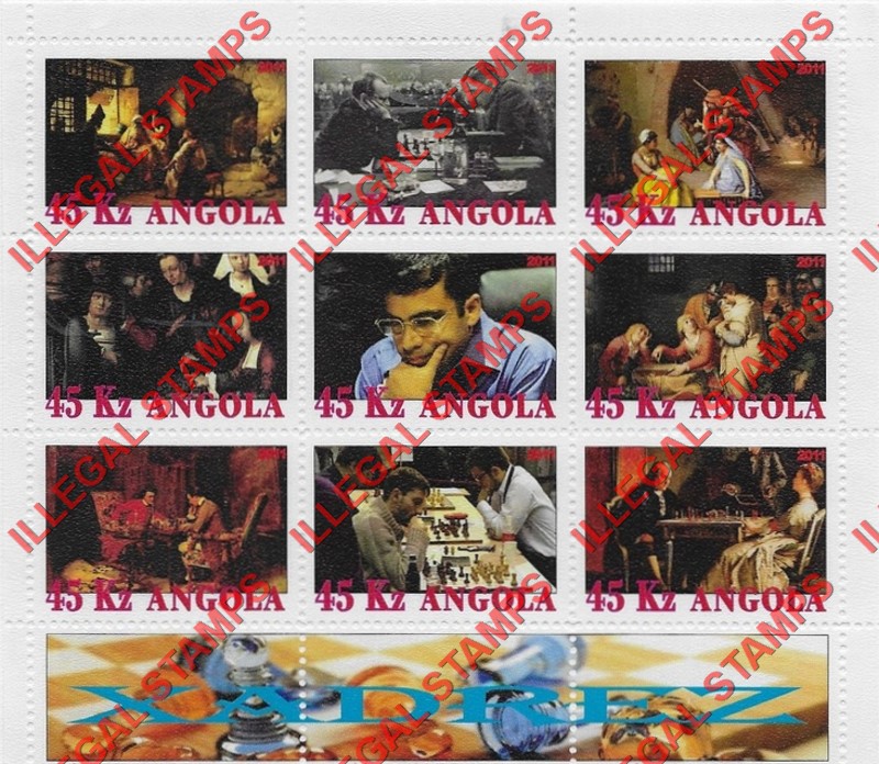 Angola 2011 Chess Illegal Stamp Souvenir Sheets of 9 (Sheet 8)