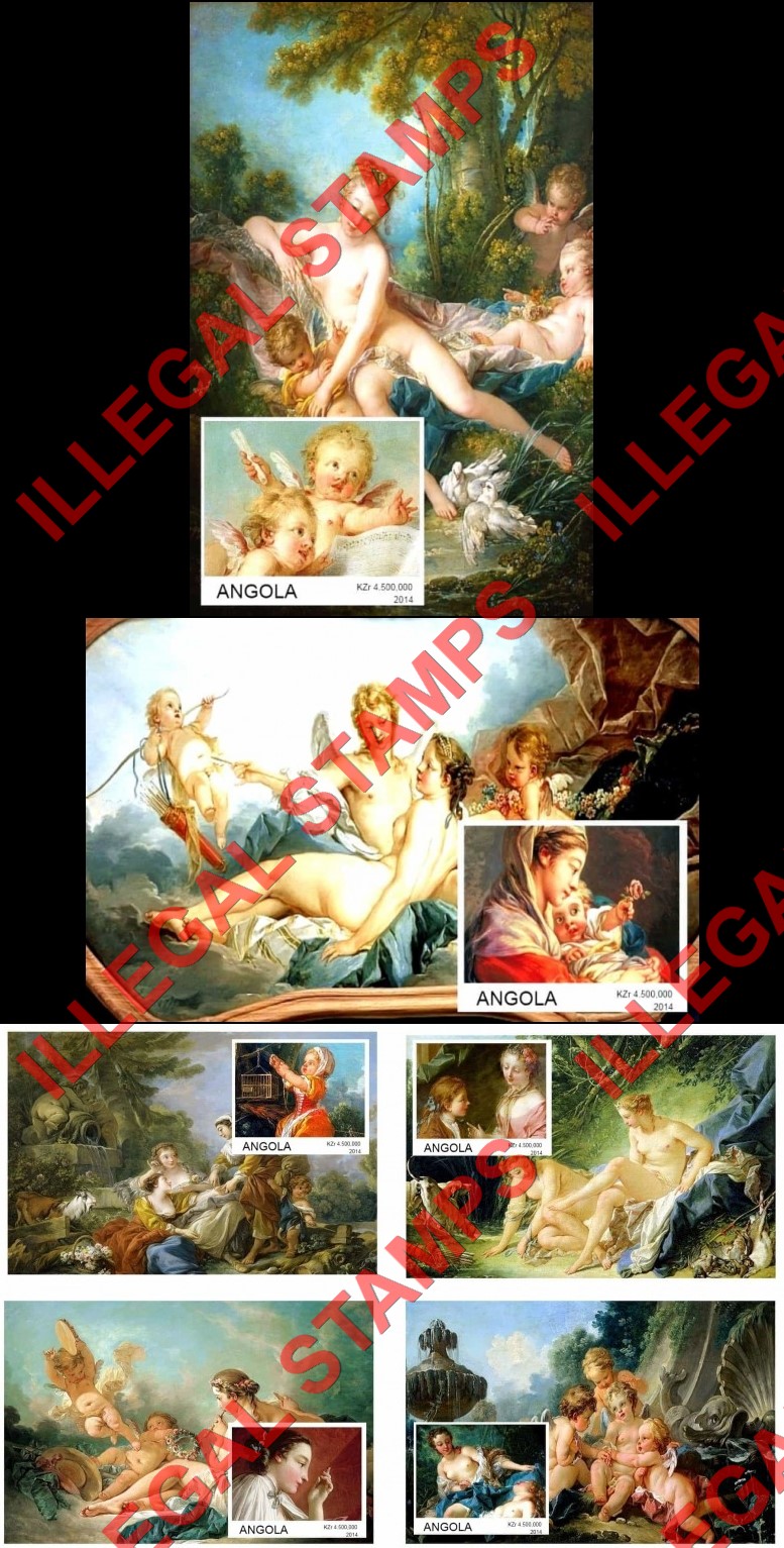 Angola 2014 Paintings by Francois Boucher Illegal Stamp Souvenir Sheets of 1 (Part 1)
