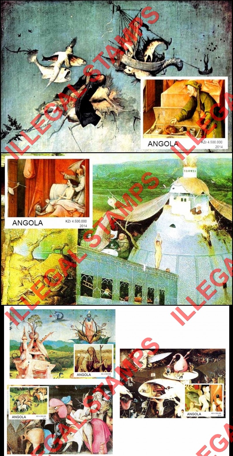 Angola 2014 Paintings by Hieronymus Bosch Illegal Stamp Souvenir Sheets of 1 (Part 1)