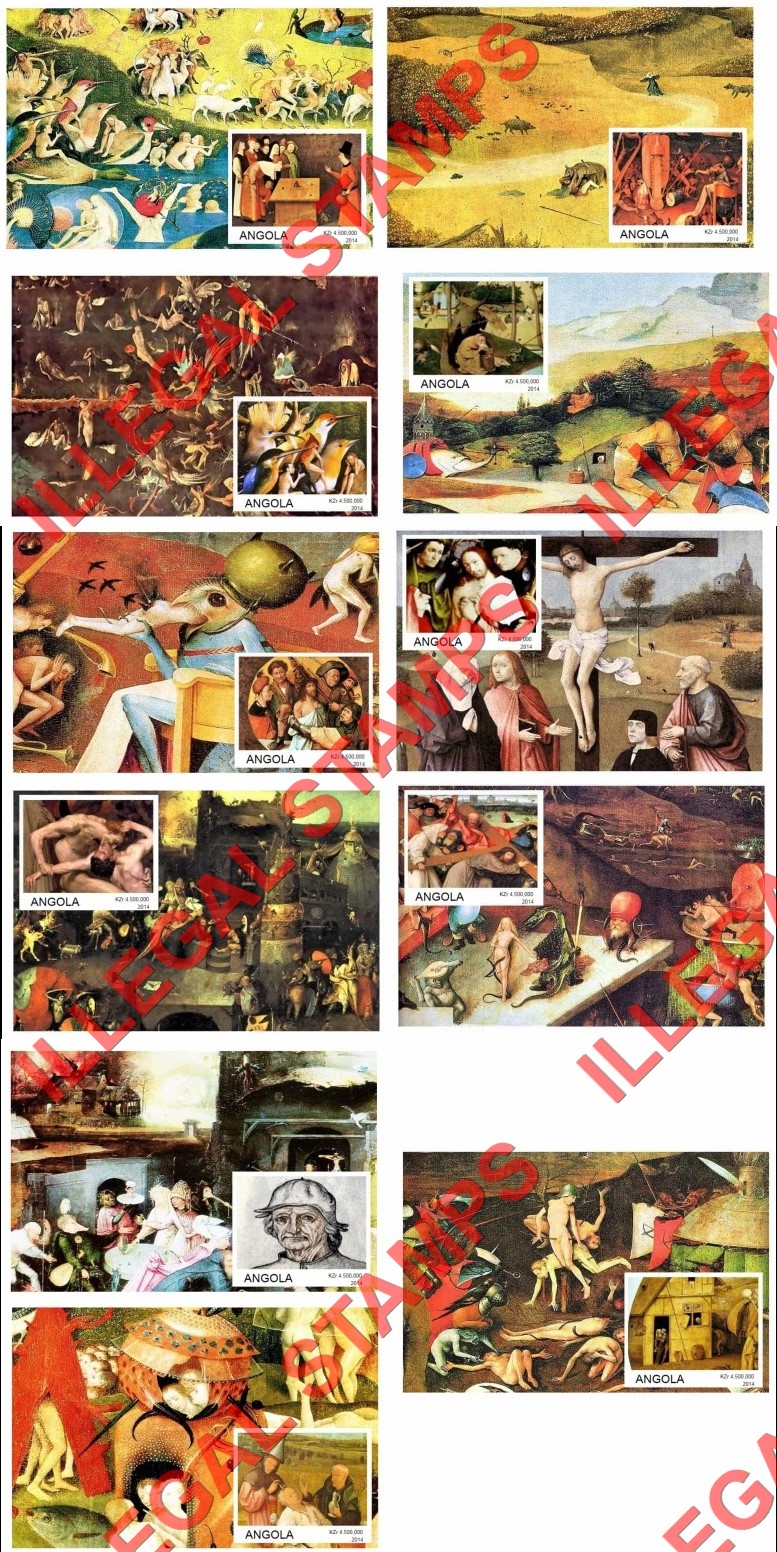 Angola 2014 Paintings by Hieronymus Bosch Illegal Stamp Souvenir Sheets of 1 (Part 2)