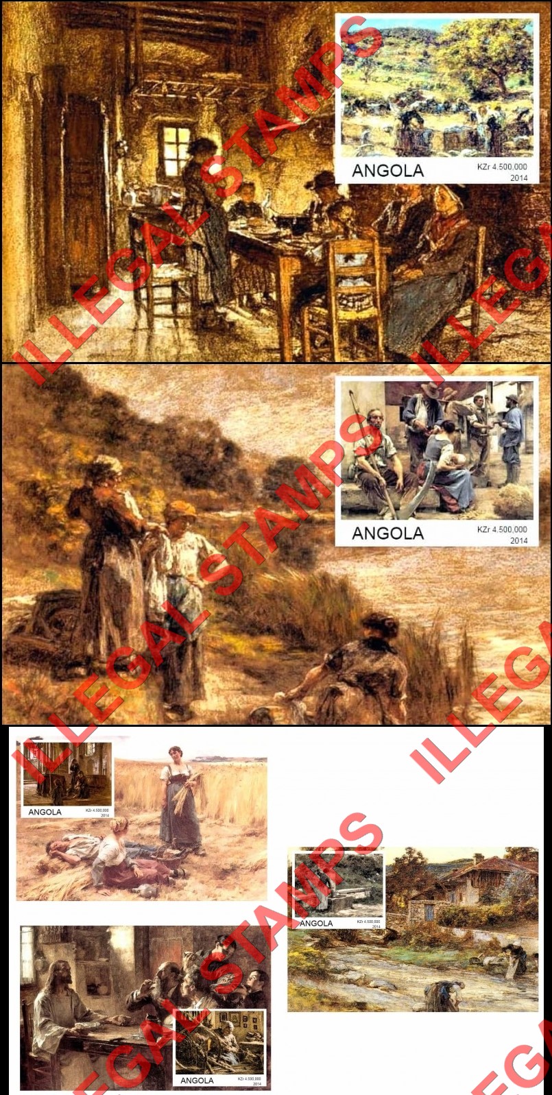 Angola 2014 Paintings by Leon Augustin Lhermitte Illegal Stamp Souvenir Sheets of 1 (Part 1)