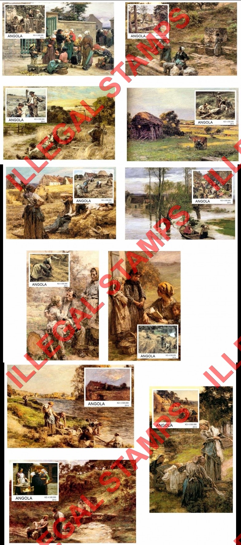 Angola 2014 Paintings by Leon Augustin Lhermitte Illegal Stamp Souvenir Sheets of 1 (Part 2)