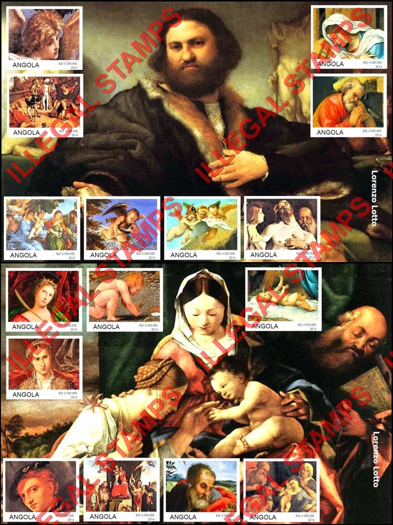 Angola 2014 Paintings by Lorenzo Lotto Illegal Stamp Souvenir Sheets of 8