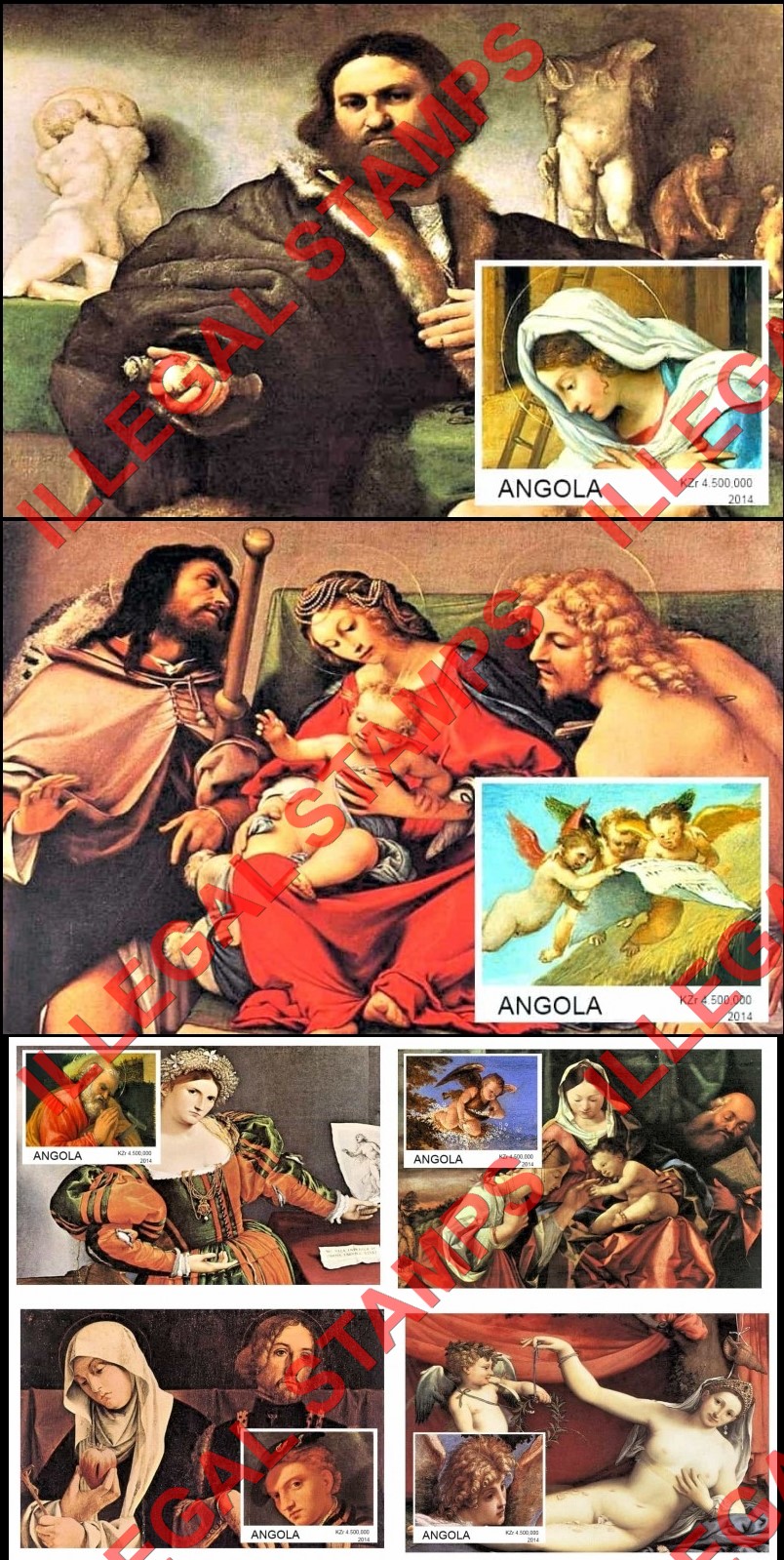 Angola 2014 Paintings by Lorenzo Lotto Illegal Stamp Souvenir Sheets of 1 (Part 1)