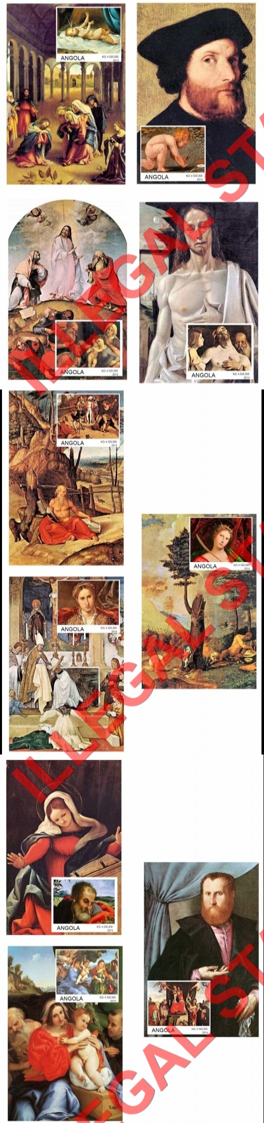 Angola 2014 Paintings by Lorenzo Lotto Illegal Stamp Souvenir Sheets of 1 (Part 2)