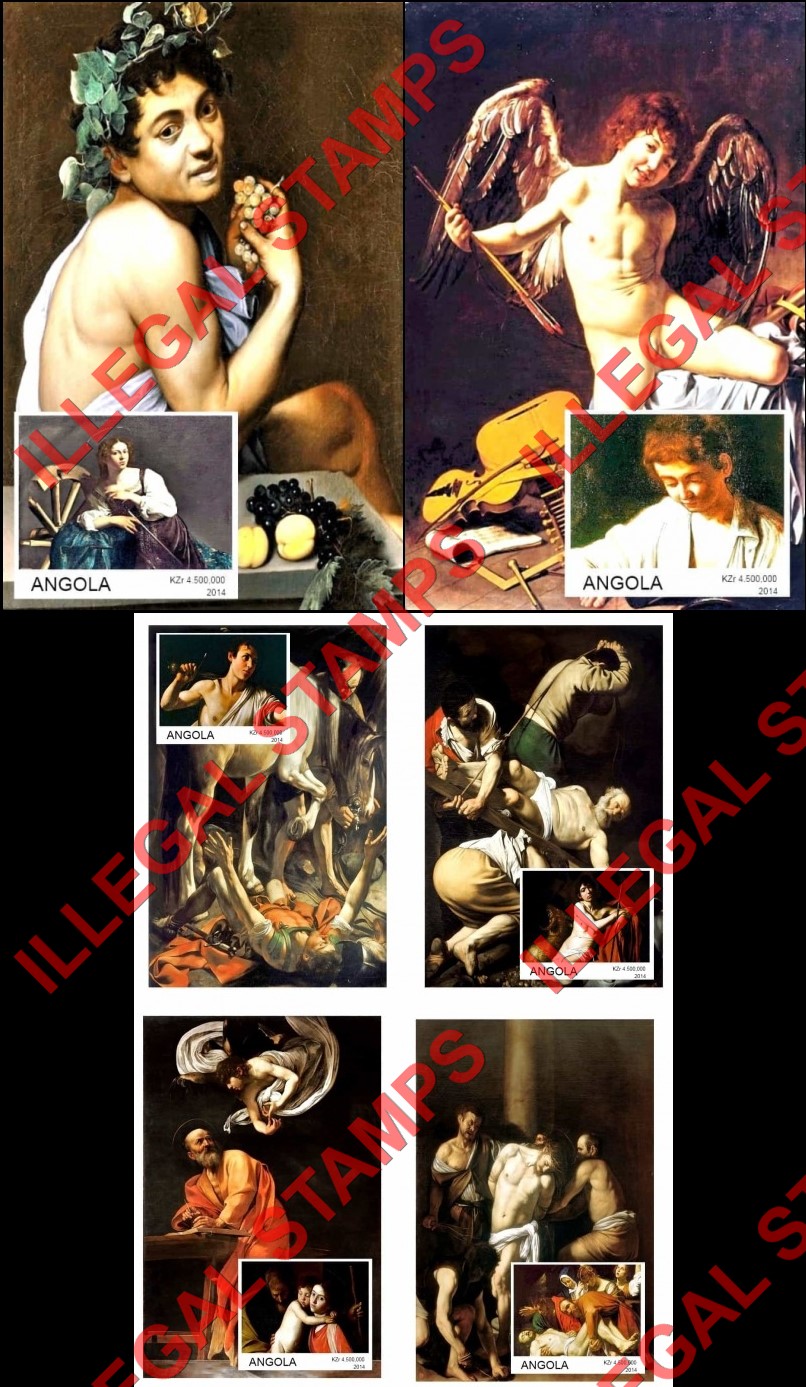 Angola 2014 Paintings by Michelangelo Caravaggio Illegal Stamp Souvenir Sheets of 1 (Part 1)