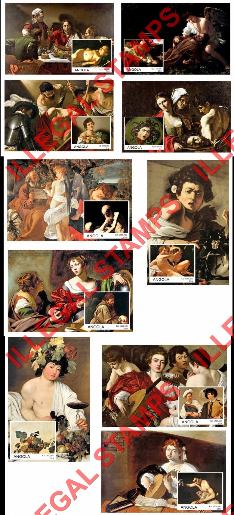 Angola 2014 Paintings by Michelangelo Caravaggio Illegal Stamp Souvenir Sheets of 1 (Part 2)