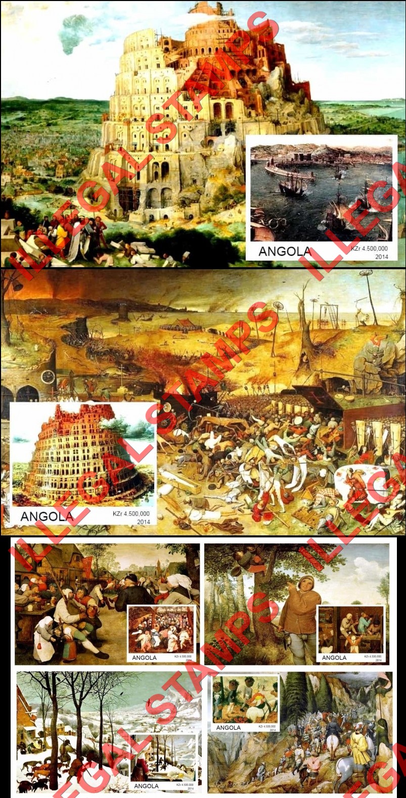 Angola 2014 Paintings by Peter Bruegel Illegal Stamp Souvenir Sheets of 1 (Part 1)