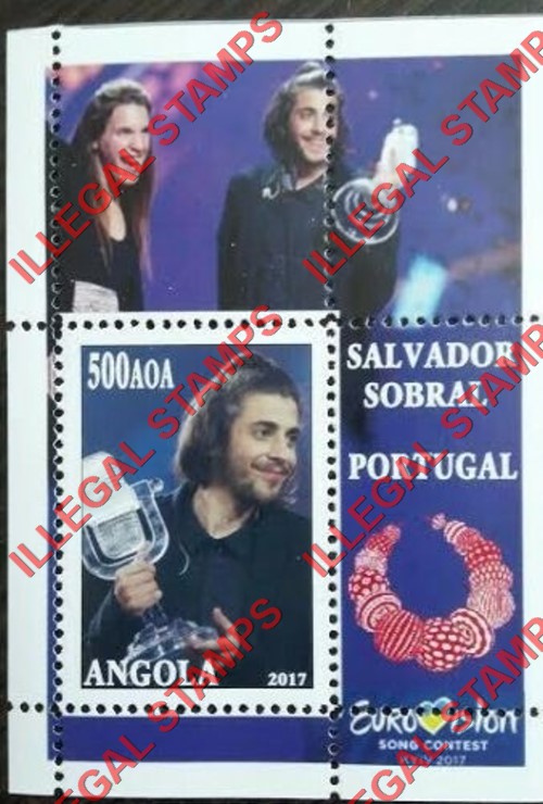 Angola 2017 Salvador Sobral Eurovision Song Contest Illegal Stamp Souvenir Sheet of 1