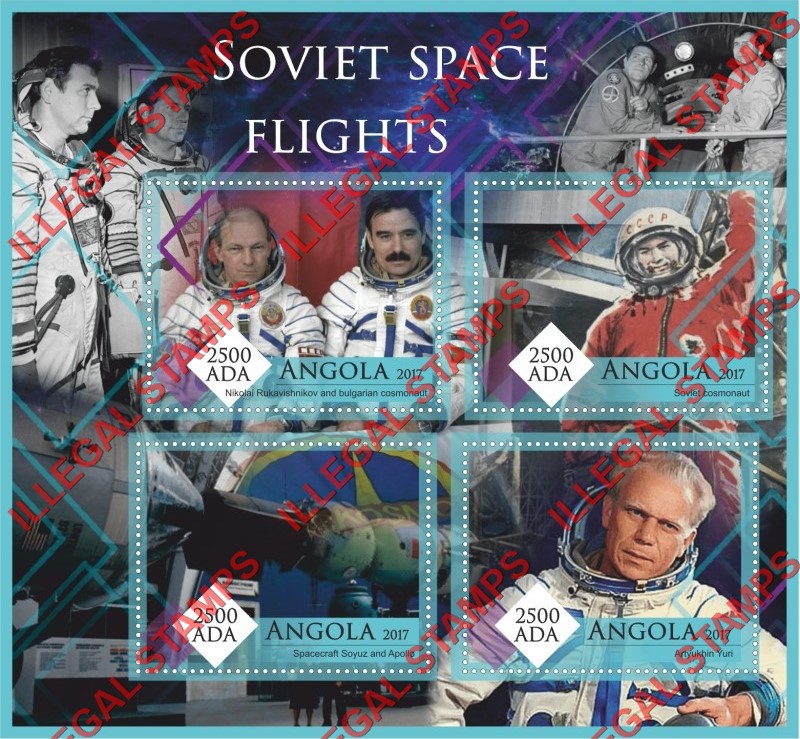 Angola 2017 Space Soviet Flights Illegal Stamp Souvenir Sheet of 4