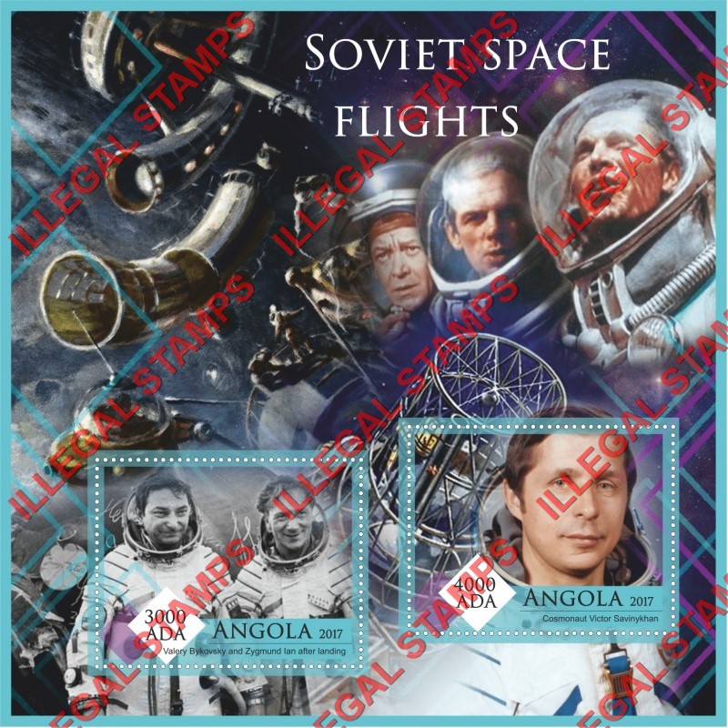 Angola 2017 Space Soviet Flights Illegal Stamp Souvenir Sheet of 2