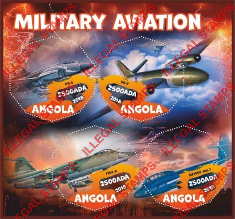 Angola 2018 Military Aviation Illegal Stamp Souvenir Sheet of 4