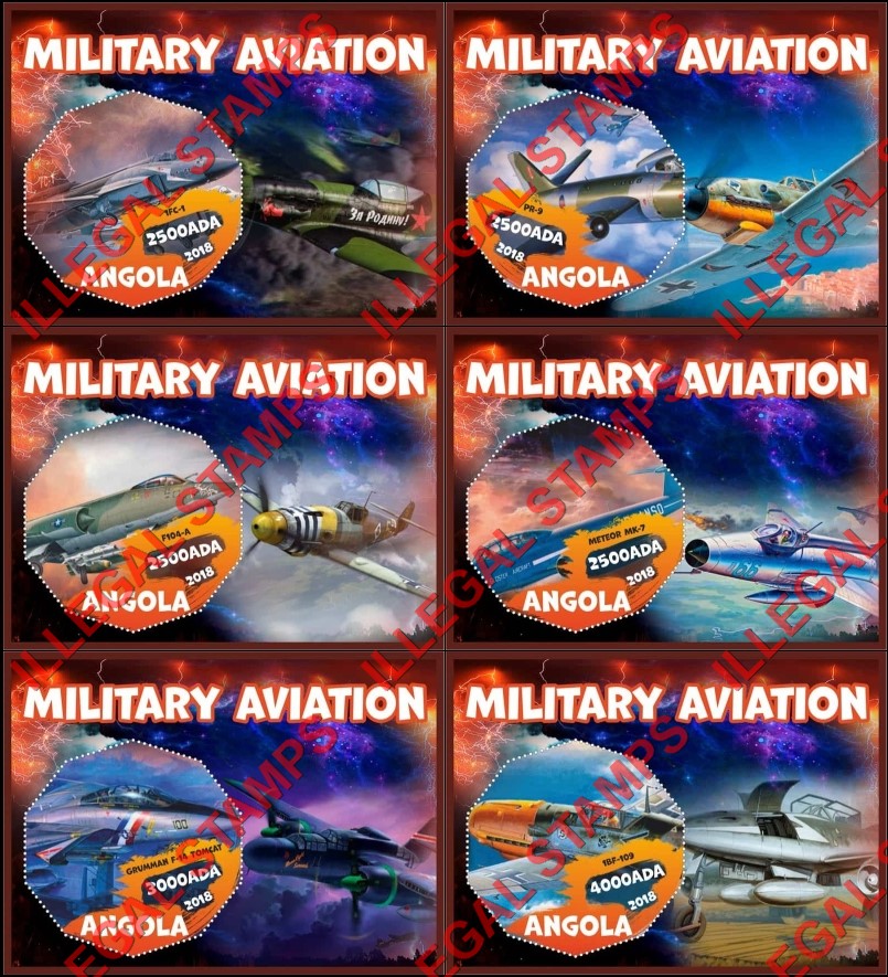 Angola 2018 Military Aviation Illegal Stamp Souvenir Sheets of 1