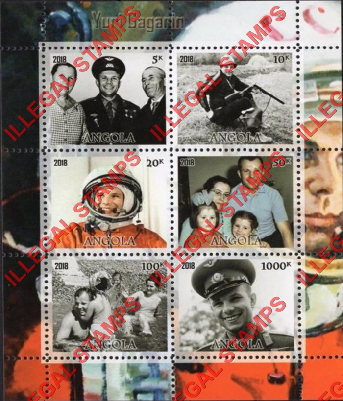 Angola 2018 Yuri Gagarin Illegal Stamp Souvenir Sheet of 6