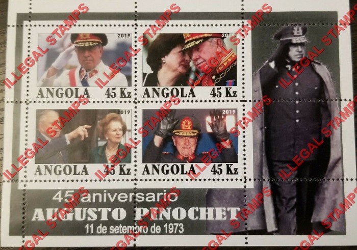 Angola 2019 Augusto Pinochet Illegal Stamp Souvenir Sheet of 4