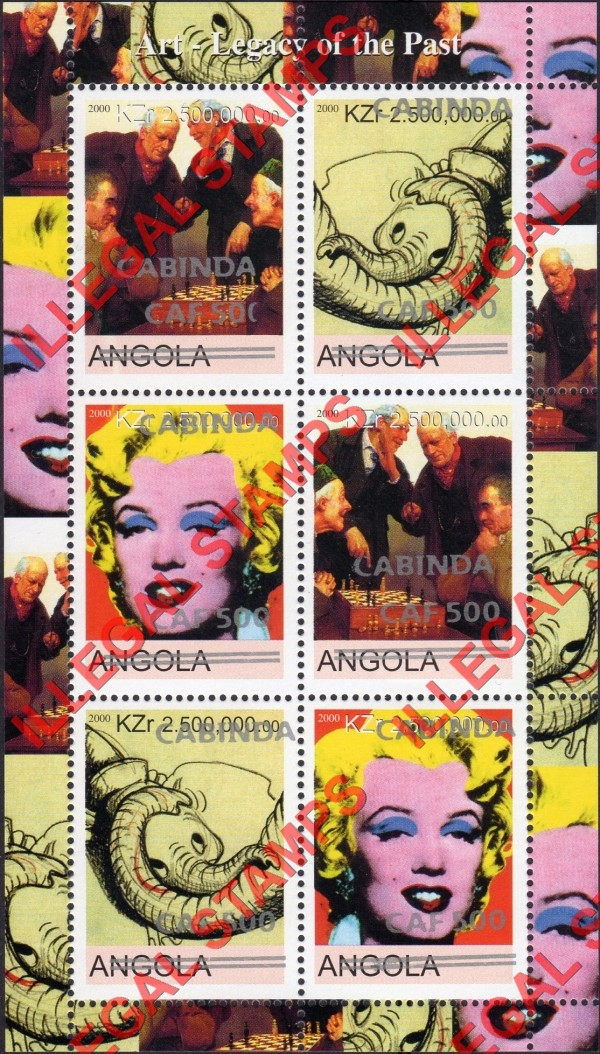 Cabinda 2000 Angola 2000 Art Legacy of the Past Counterfeit Illegal Stamp Souvenir Sheet of 6 Overprinted