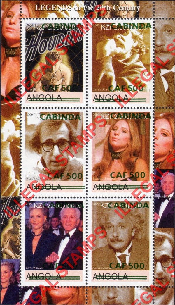 Cabinda 2000 Angola 2000 Legends of the 20th Century Counterfeit Illegal Stamp Souvenir Sheet of 6 Overprinted